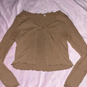SHEIN Tan Ribbed Long Sleeve Camisole